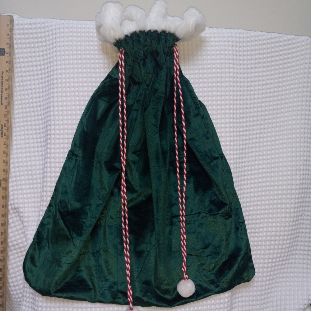 SANTA GIFT BAG Shopping Tote SANTA GREEN HOLIDAY LARGE HAND MADE 33" X 27" DRAW
